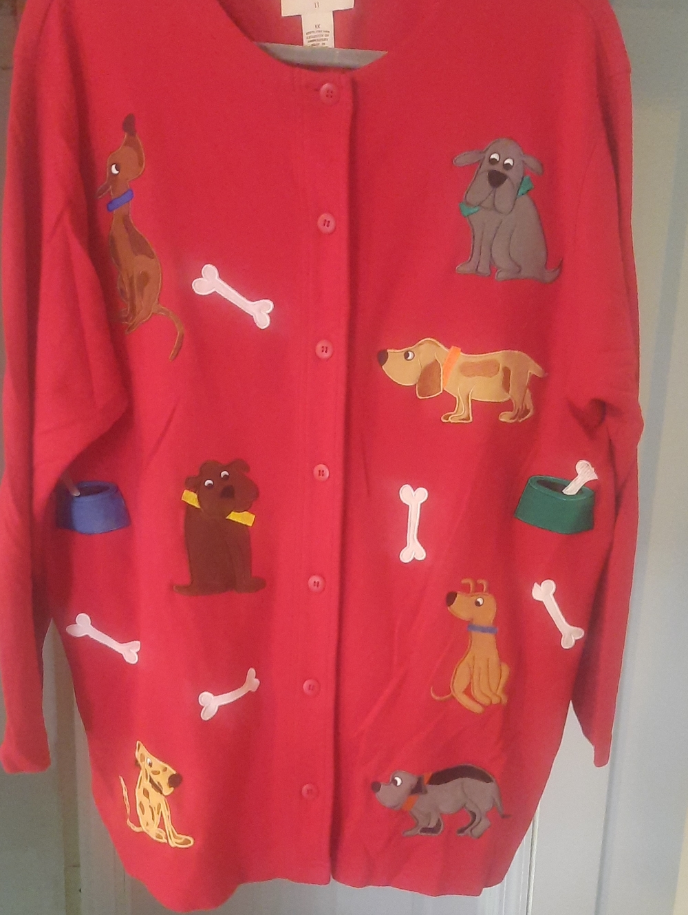 Bechamel Red Dog Applique Button-Up Cardigan
